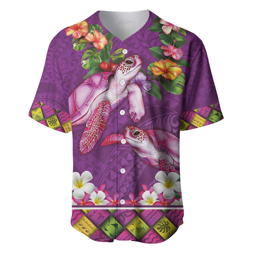 Hawaiian Lei Turtle and Plumeria Baseball Jersey Polynerian Art Tattoo-Mauve Color LT03 Purple - Polynesian Pride