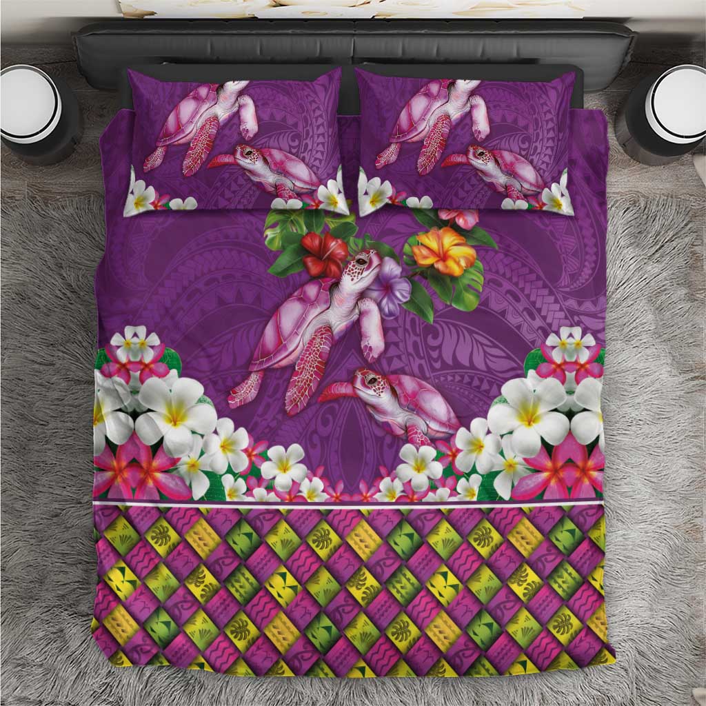 Hawaiian Lei Turtle and Plumeria Bedding Set Polynerian Art Tattoo-Mauve Color LT03 Purple - Polynesian Pride