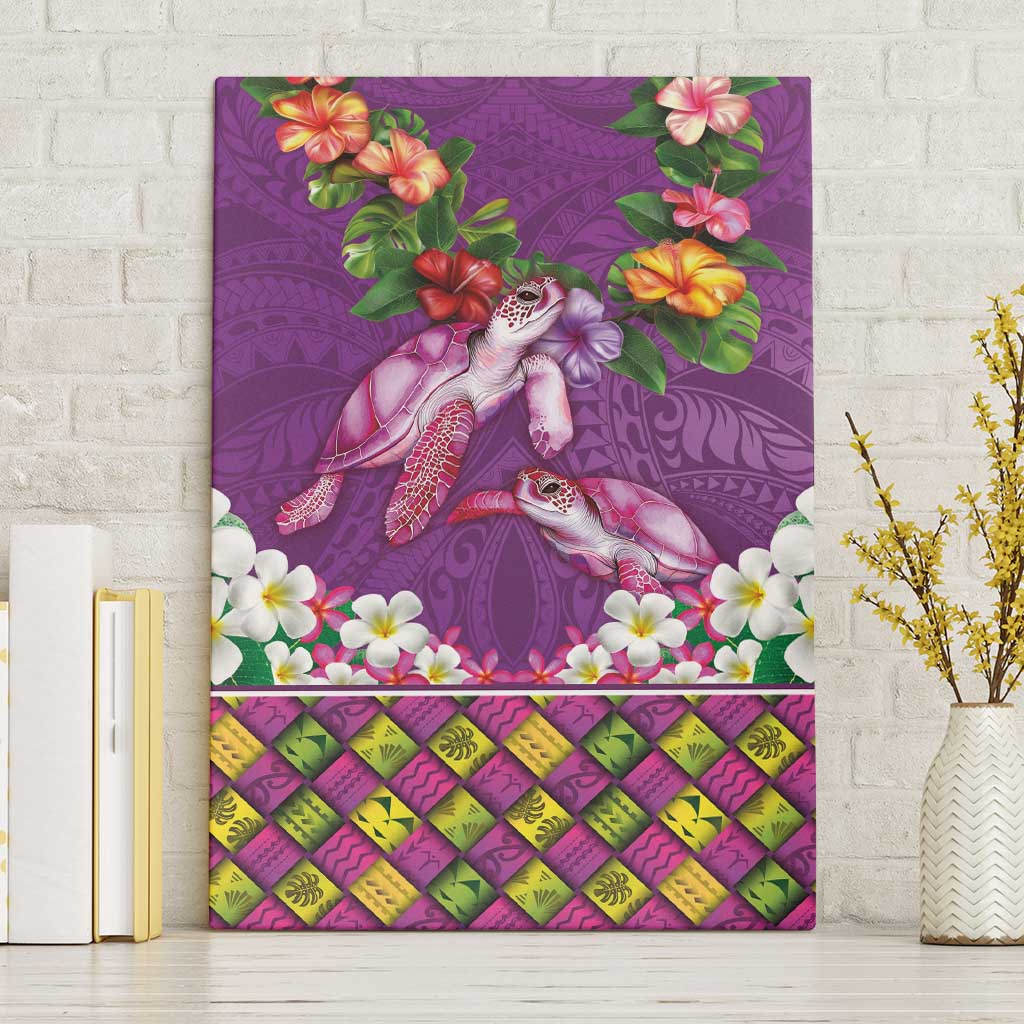 Hawaiian Lei Turtle and Plumeria Canvas Wall Art Polynerian Art Tattoo-Mauve Color LT03 Without Frame Purple - Polynesian Pride
