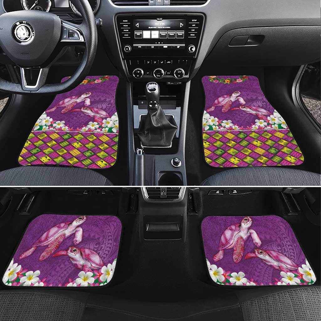 Hawaiian Lei Turtle and Plumeria Car Mats Polynerian Art Tattoo-Mauve Color LT03 Set 4pcs Purple - Polynesian Pride