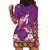 Hawaiian Lei Turtle and Plumeria Hoodie Dress Polynerian Art Tattoo-Mauve Color