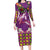 Hawaiian Lei Turtle and Plumeria Long Sleeve Bodycon Dress Polynerian Art Tattoo-Mauve Color