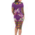 Hawaiian Lei Turtle and Plumeria Long Sleeve Bodycon Dress Polynerian Art Tattoo-Mauve Color