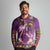 Hawaiian Lei Turtle and Plumeria Long Sleeve Polo Shirt Polynerian Art Tattoo-Mauve Color