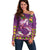 Hawaiian Lei Turtle and Plumeria Off Shoulder Sweater Polynerian Art Tattoo-Mauve Color