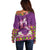 Hawaiian Lei Turtle and Plumeria Off Shoulder Sweater Polynerian Art Tattoo-Mauve Color