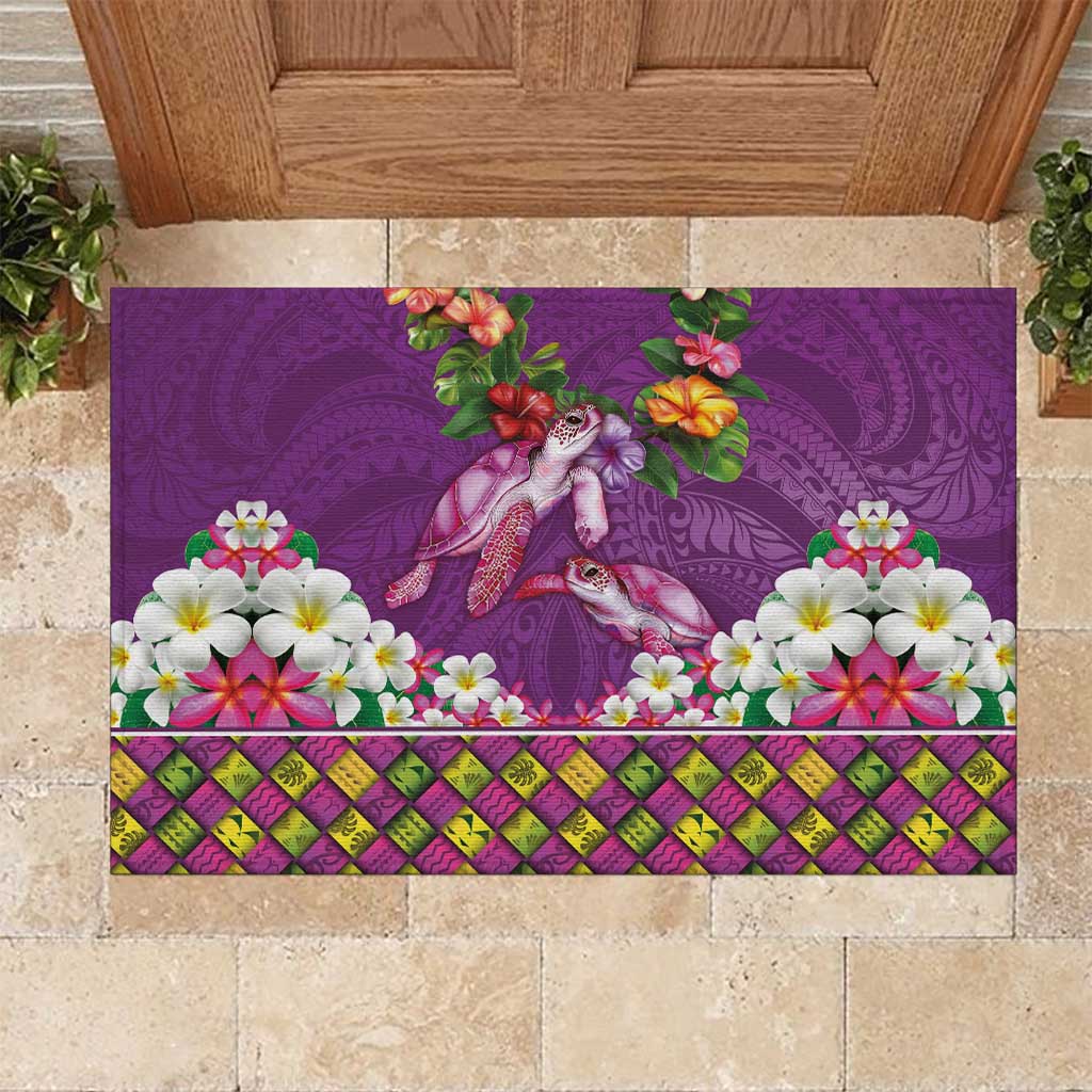 Hawaiian Lei Turtle and Plumeria Rubber Doormat Polynerian Art Tattoo-Mauve Color LT03 Purple - Polynesian Pride