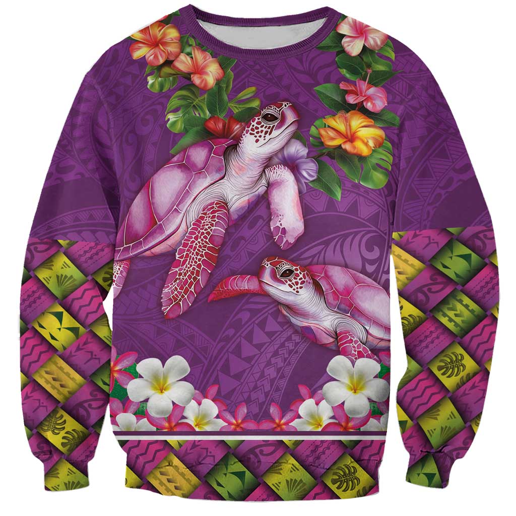 Hawaiian Lei Turtle and Plumeria Sweatshirt Polynerian Art Tattoo-Mauve Color LT03 Unisex Purple - Polynesian Pride