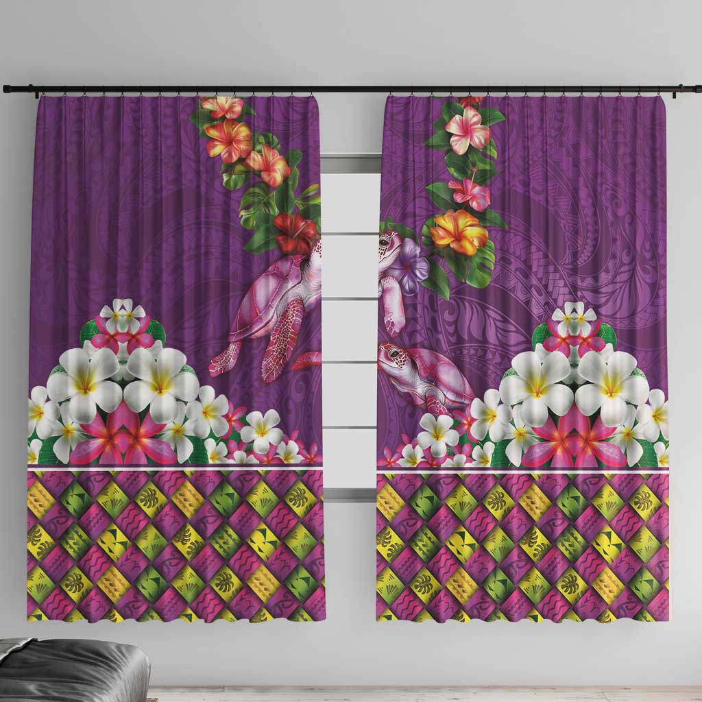 Hawaiian Lei Turtle and Plumeria Window Curtain Polynerian Art Tattoo-Mauve Color LT03 With Hooks Purple - Polynesian Pride