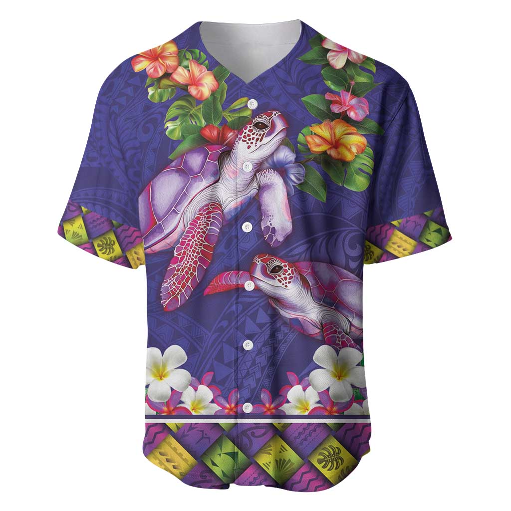 Hawaiian Lei Turtle and Plumeria Baseball Jersey Polynerian Art Tattoo-Navy Color LT03 Navy - Polynesian Pride
