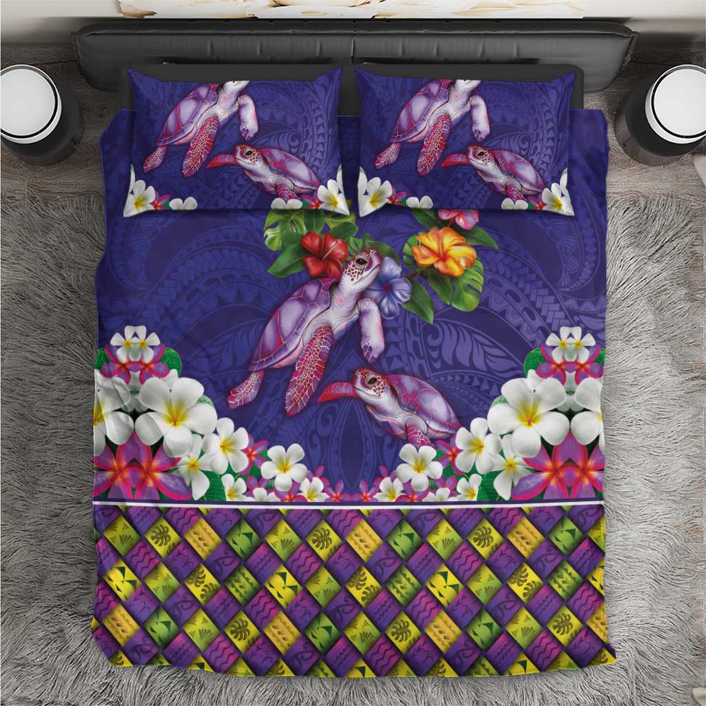 Hawaiian Lei Turtle and Plumeria Bedding Set Polynerian Art Tattoo-Navy Color LT03 Navy - Polynesian Pride