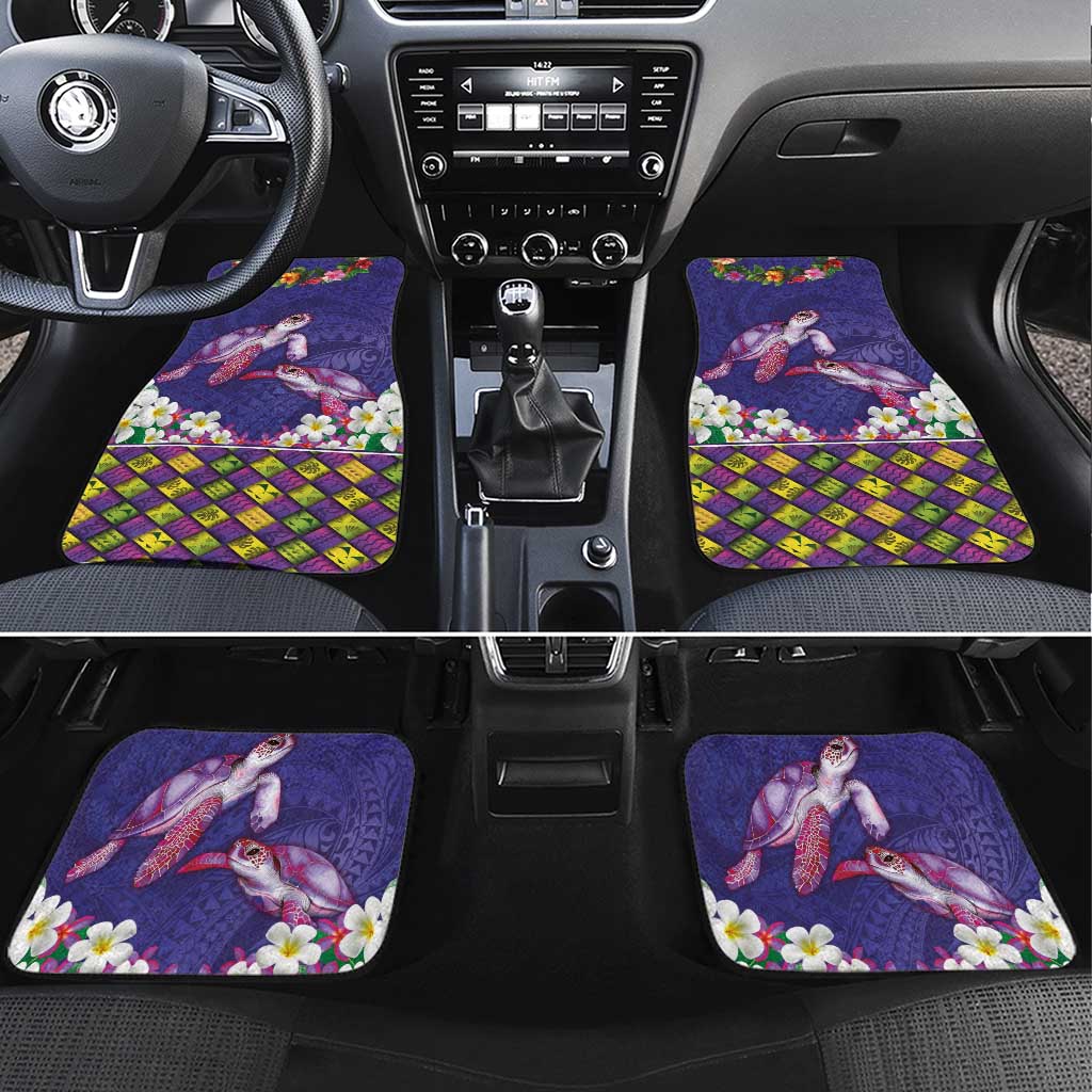 Hawaiian Lei Turtle and Plumeria Car Mats Polynerian Art Tattoo-Navy Color LT03 Set 4pcs Navy - Polynesian Pride