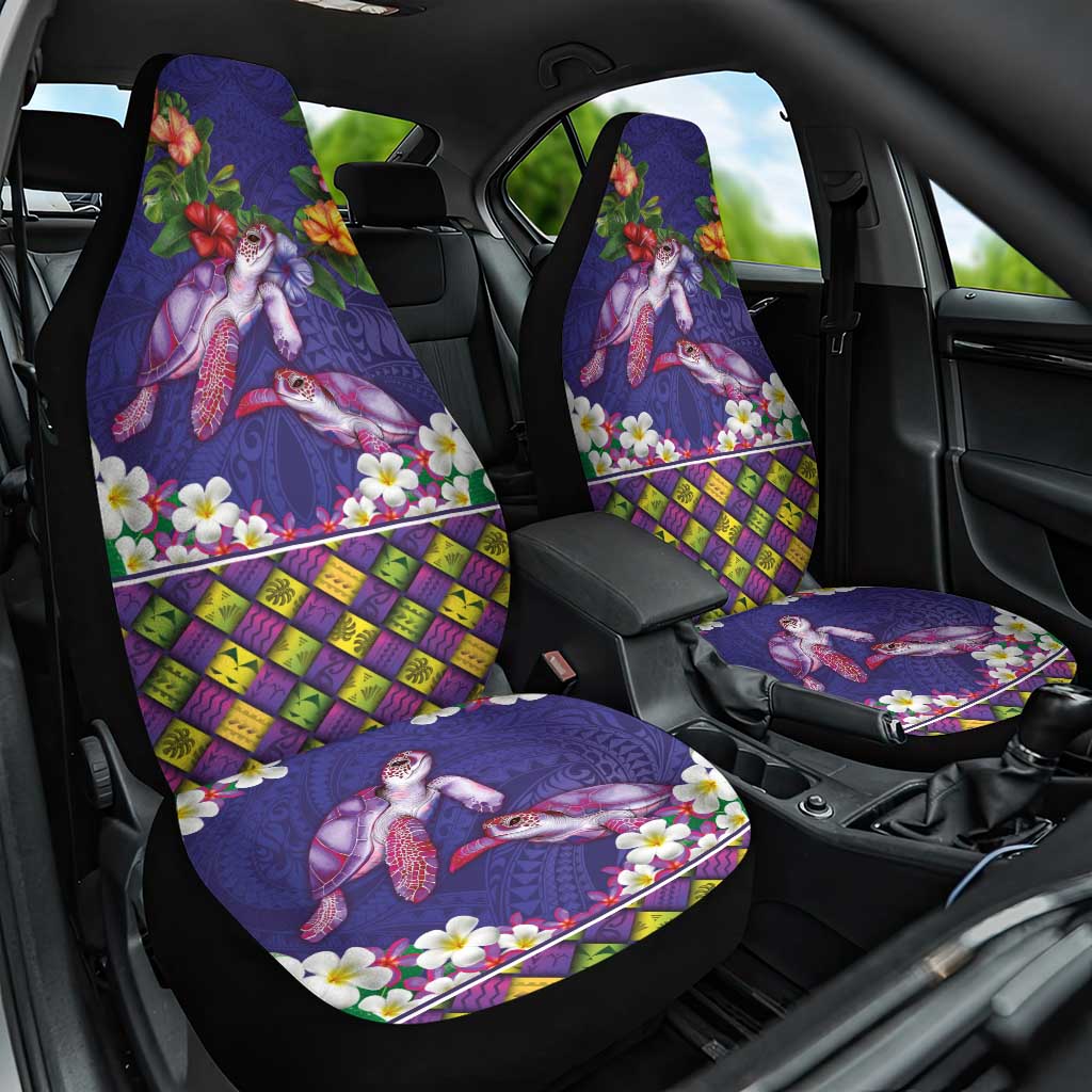 Hawaiian Lei Turtle and Plumeria Car Seat Cover Polynerian Art Tattoo-Navy Color LT03 One Size Navy - Polynesian Pride