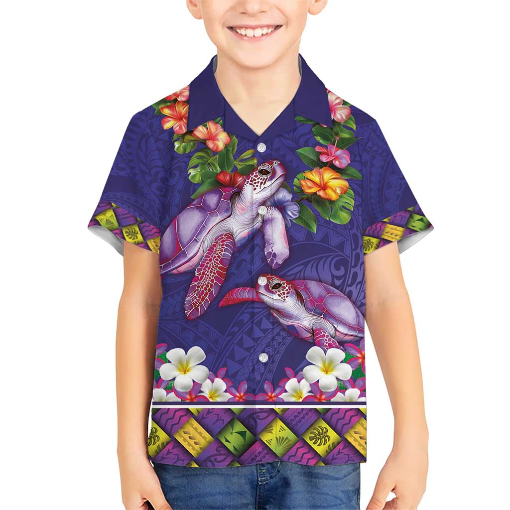 Hawaiian Lei Turtle and Plumeria Kid Hawaiian Shirt Polynerian Art Tattoo-Navy Color LT03 Kid Navy - Polynesian Pride