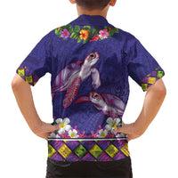 Hawaiian Lei Turtle and Plumeria Kid Hawaiian Shirt Polynerian Art Tattoo-Navy Color LT03 - Polynesian Pride