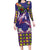 Hawaiian Lei Turtle and Plumeria Long Sleeve Bodycon Dress Polynerian Art Tattoo-Navy Color