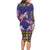 Hawaiian Lei Turtle and Plumeria Long Sleeve Bodycon Dress Polynerian Art Tattoo-Navy Color