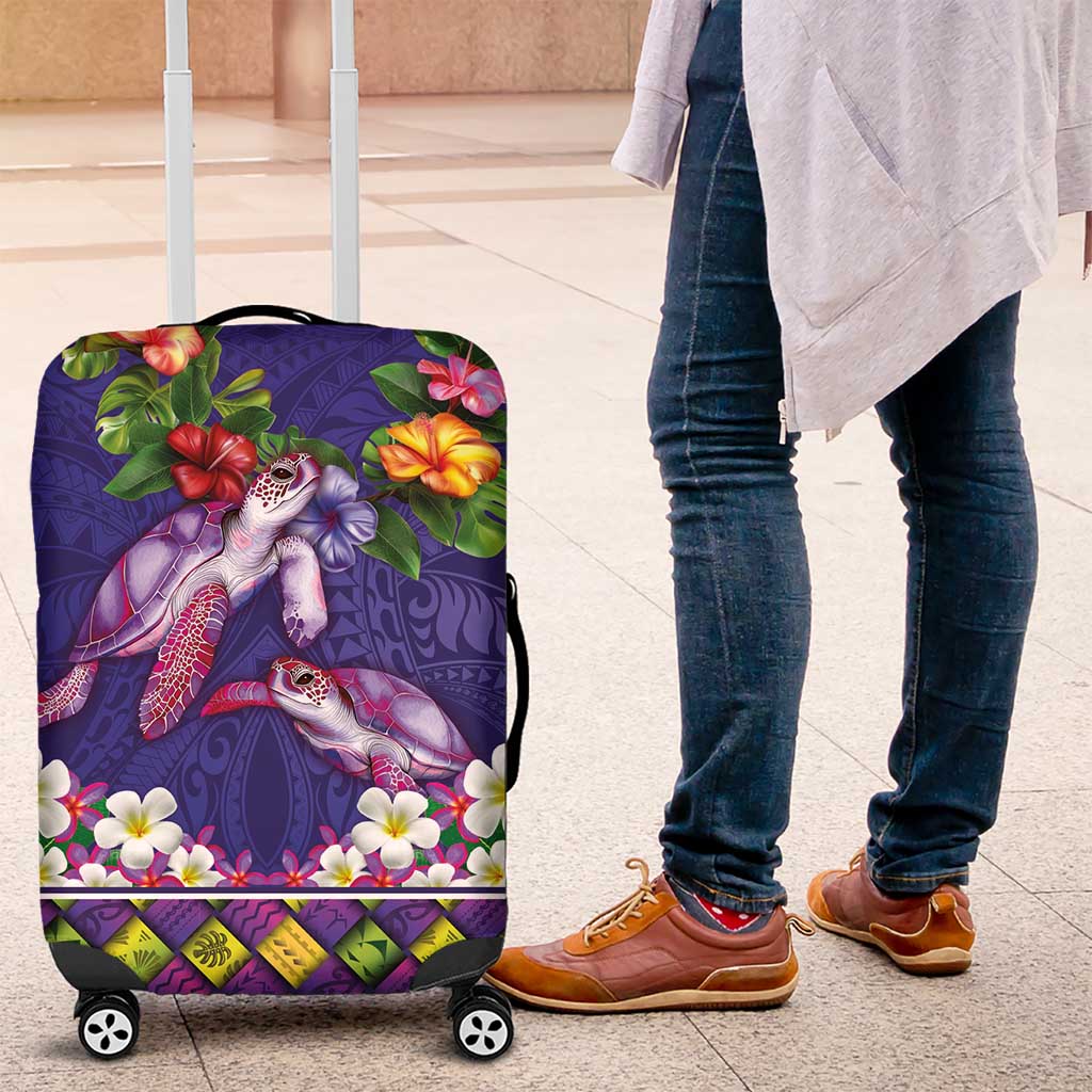 Hawaiian Lei Turtle and Plumeria Luggage Cover Polynerian Art Tattoo-Navy Color LT03 Navy - Polynesian Pride