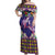 Hawaiian Lei Turtle and Plumeria Off Shoulder Maxi Dress Polynerian Art Tattoo-Navy Color