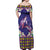 Hawaiian Lei Turtle and Plumeria Off Shoulder Maxi Dress Polynerian Art Tattoo-Navy Color