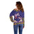 Hawaiian Lei Turtle and Plumeria Off Shoulder Sweater Polynerian Art Tattoo-Navy Color