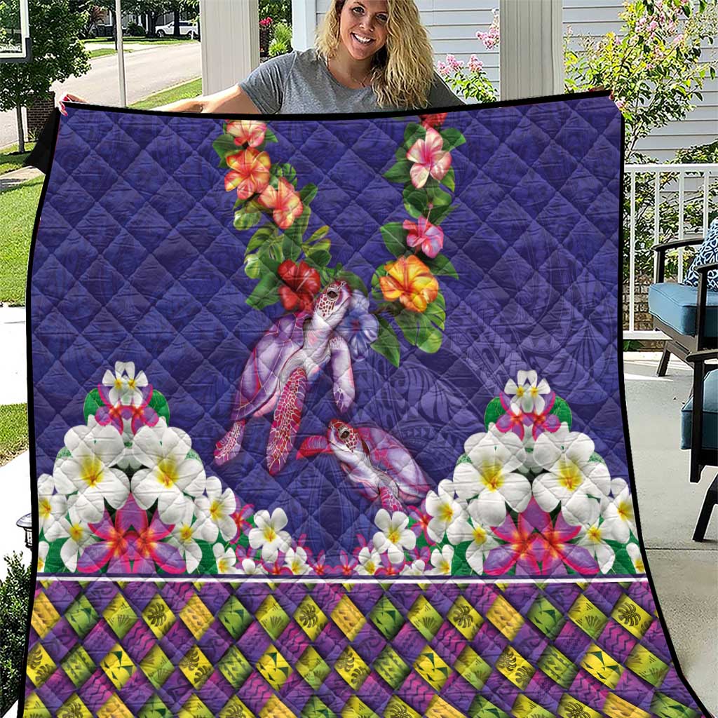 Hawaiian Lei Turtle and Plumeria Quilt Polynerian Art Tattoo-Navy Color LT03 Navy - Polynesian Pride