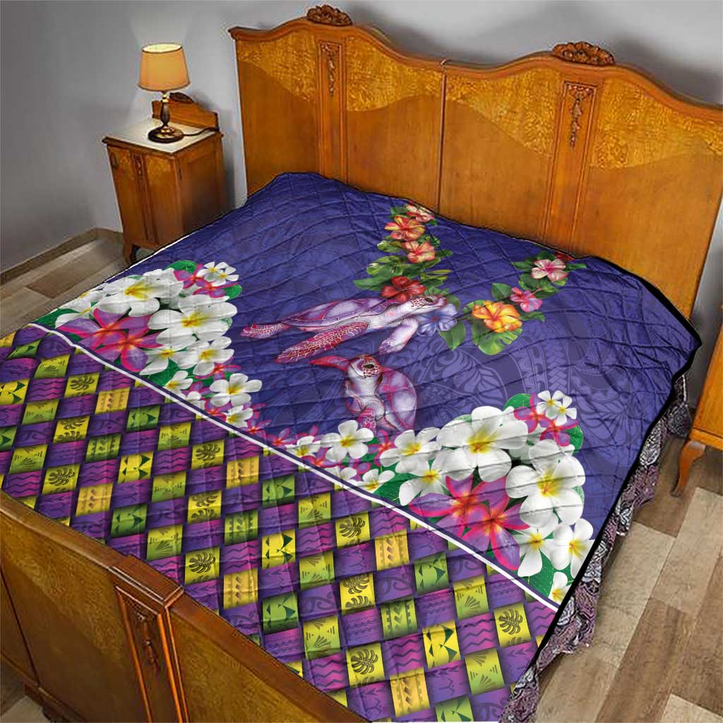Hawaiian Lei Turtle and Plumeria Quilt Polynerian Art Tattoo-Navy Color LT03 - Polynesian Pride