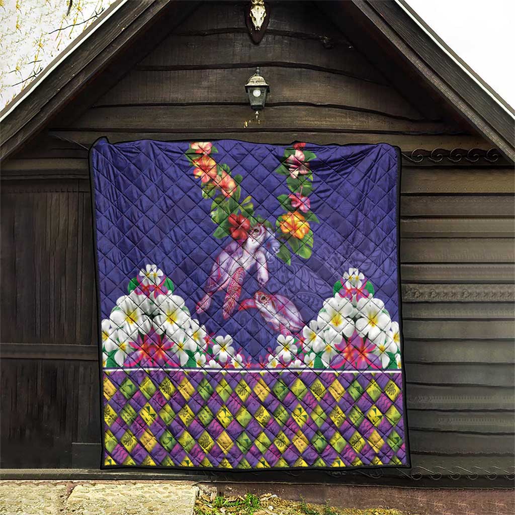 Hawaiian Lei Turtle and Plumeria Quilt Polynerian Art Tattoo-Navy Color LT03 - Polynesian Pride