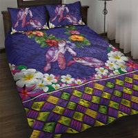 Hawaiian Lei Turtle and Plumeria Quilt Bed Set Polynerian Art Tattoo-Navy Color LT03 Navy - Polynesian Pride