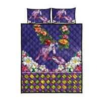 Hawaiian Lei Turtle and Plumeria Quilt Bed Set Polynerian Art Tattoo-Navy Color LT03 - Polynesian Pride