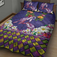 Hawaiian Lei Turtle and Plumeria Quilt Bed Set Polynerian Art Tattoo-Navy Color LT03 - Polynesian Pride