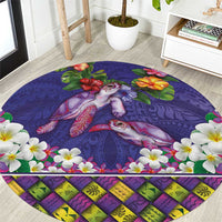 Hawaiian Lei Turtle and Plumeria Round Carpet Polynerian Art Tattoo-Navy Color LT03 Navy - Polynesian Pride