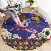 Hawaiian Lei Turtle and Plumeria Round Carpet Polynerian Art Tattoo-Navy Color LT03 - Polynesian Pride