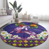 Hawaiian Lei Turtle and Plumeria Round Carpet Polynerian Art Tattoo-Navy Color LT03 - Polynesian Pride