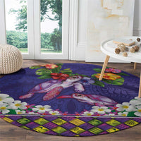 Hawaiian Lei Turtle and Plumeria Round Carpet Polynerian Art Tattoo-Navy Color LT03 - Polynesian Pride