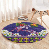 Hawaiian Lei Turtle and Plumeria Round Carpet Polynerian Art Tattoo-Navy Color LT03 - Polynesian Pride