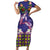 Hawaiian Lei Turtle and Plumeria Short Sleeve Bodycon Dress Polynerian Art Tattoo-Navy Color