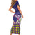 Hawaiian Lei Turtle and Plumeria Short Sleeve Bodycon Dress Polynerian Art Tattoo-Navy Color