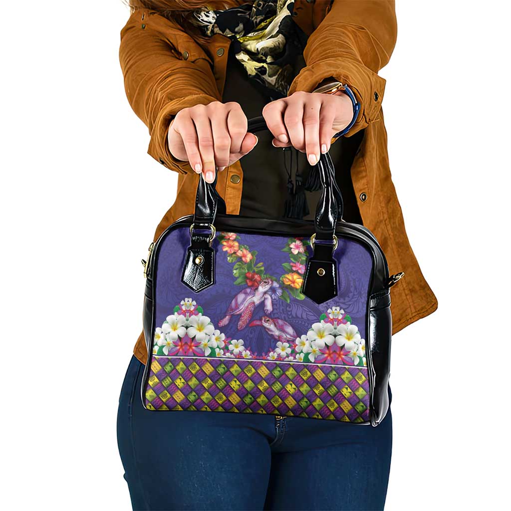 Hawaiian Lei Turtle and Plumeria Shoulder Handbag Polynerian Art Tattoo-Navy Color LT03 One Size Navy - Polynesian Pride
