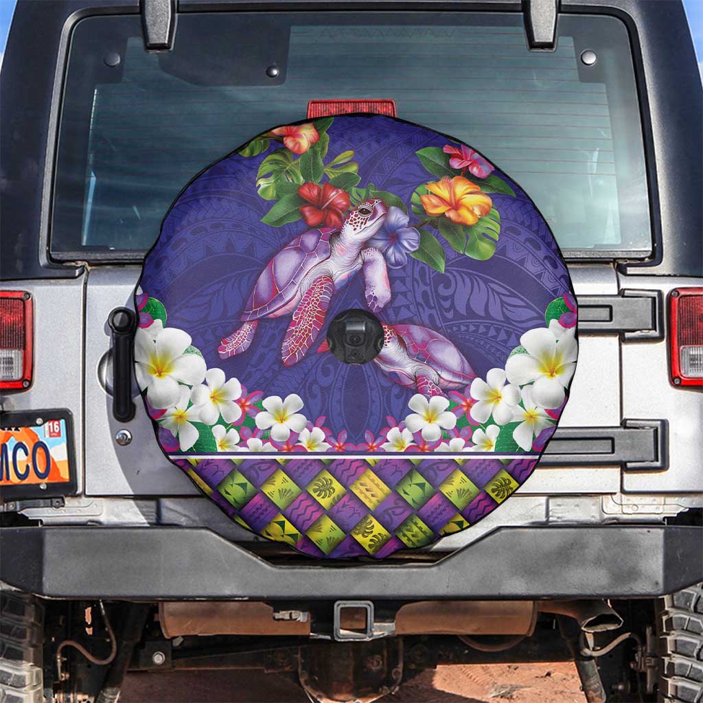 Hawaiian Lei Turtle and Plumeria Spare Tire Cover Polynerian Art Tattoo-Navy Color LT03 Navy - Polynesian Pride