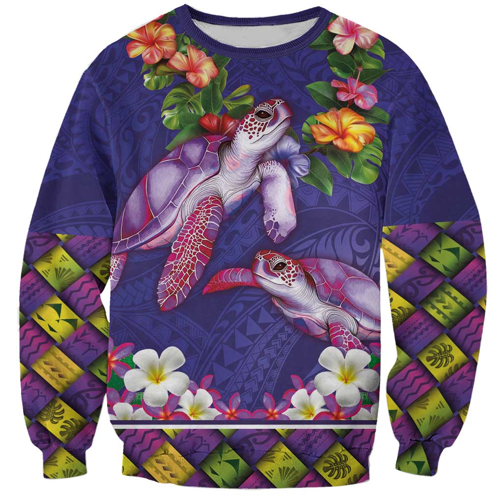 Hawaiian Lei Turtle and Plumeria Sweatshirt Polynerian Art Tattoo-Navy Color LT03 Unisex Navy - Polynesian Pride