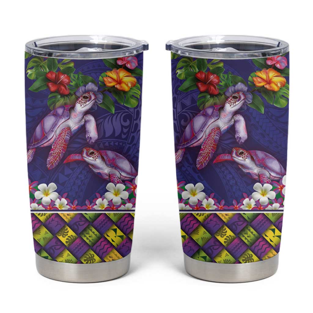 Hawaiian Lei Turtle and Plumeria Tumbler Cup Polynerian Art Tattoo-Navy Color LT03 Navy - Polynesian Pride