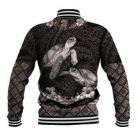 Hawaiian Lei Turtle and Plumeria Baseball Jacket Polynerian Art Tattoo-Grayscale Mode LT03 - Polynesian Pride