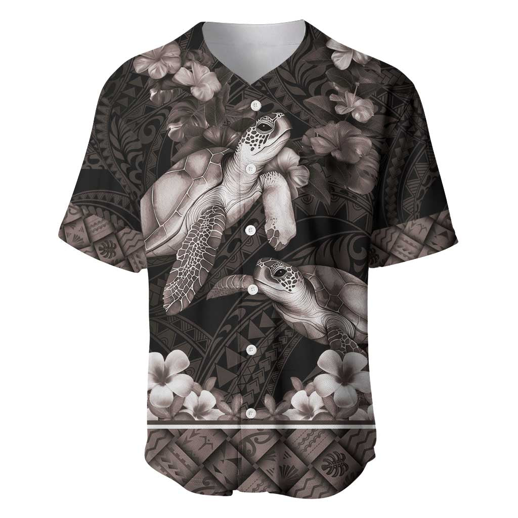 Hawaiian Lei Turtle and Plumeria Baseball Jersey Polynerian Art Tattoo-Grayscale Mode LT03 Black - Polynesian Pride