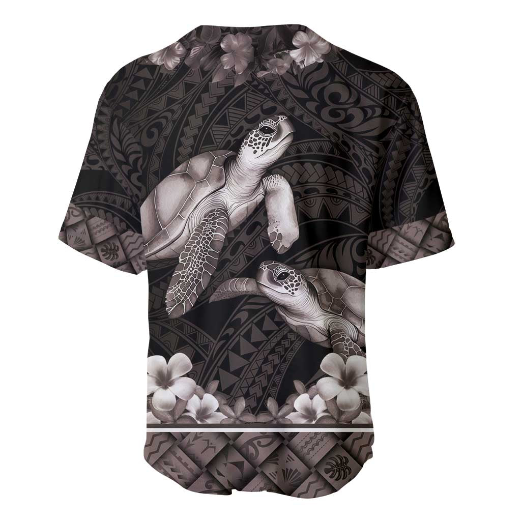 Hawaiian Lei Turtle and Plumeria Baseball Jersey Polynerian Art Tattoo-Grayscale Mode LT03 - Polynesian Pride