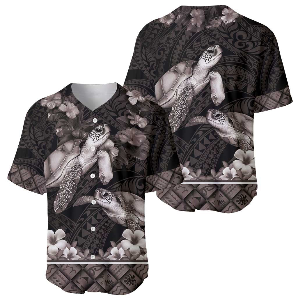 Hawaiian Lei Turtle and Plumeria Baseball Jersey Polynerian Art Tattoo-Grayscale Mode LT03 - Polynesian Pride