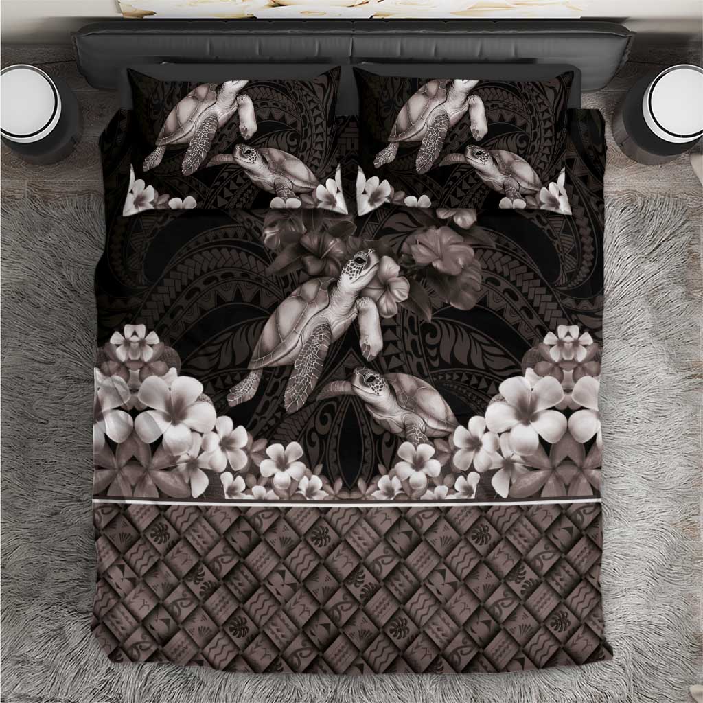 Hawaiian Lei Turtle and Plumeria Bedding Set Polynerian Art Tattoo-Grayscale Mode LT03 Black - Polynesian Pride