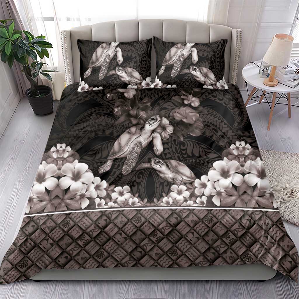 Hawaiian Lei Turtle and Plumeria Bedding Set Polynerian Art Tattoo-Grayscale Mode LT03 - Polynesian Pride