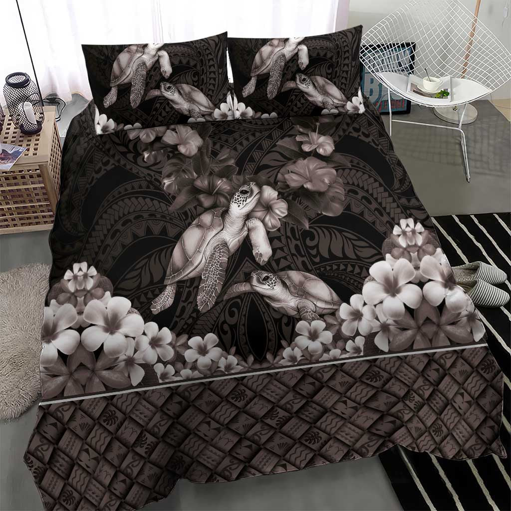 Hawaiian Lei Turtle and Plumeria Bedding Set Polynerian Art Tattoo-Grayscale Mode LT03 - Polynesian Pride