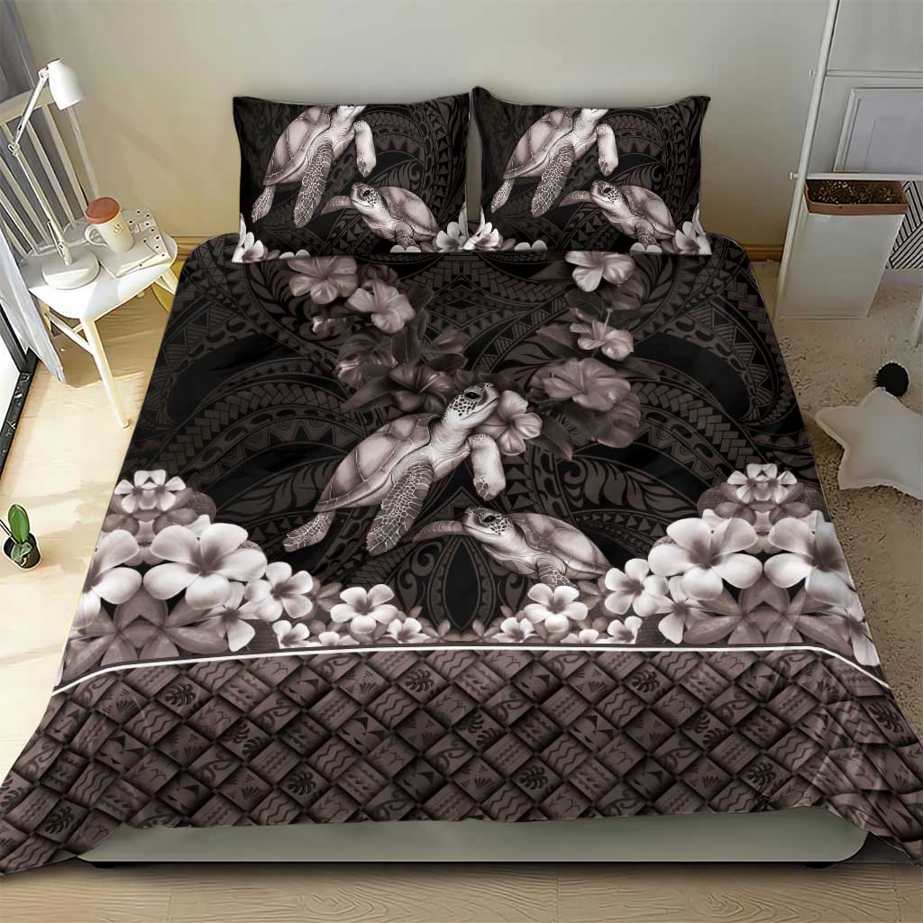 Hawaiian Lei Turtle and Plumeria Bedding Set Polynerian Art Tattoo-Grayscale Mode LT03 - Polynesian Pride